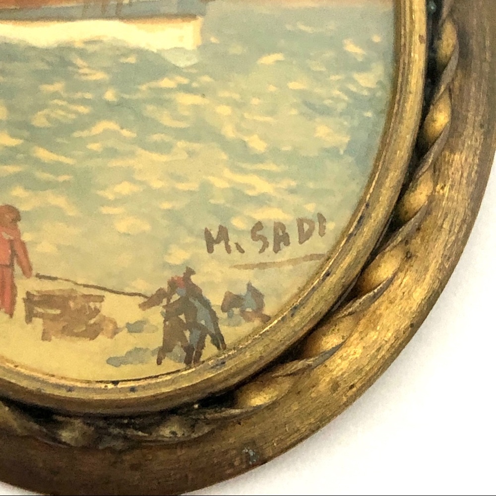 Antique Painting Brooch Sailboat Scene Early 1900s - Picture 4 of 7